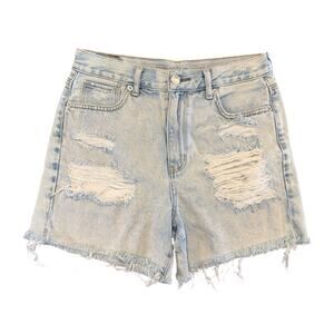 American Eagle Distressed Denim Shorts Size 4 Light Wash Raw Hem 100% Cotton